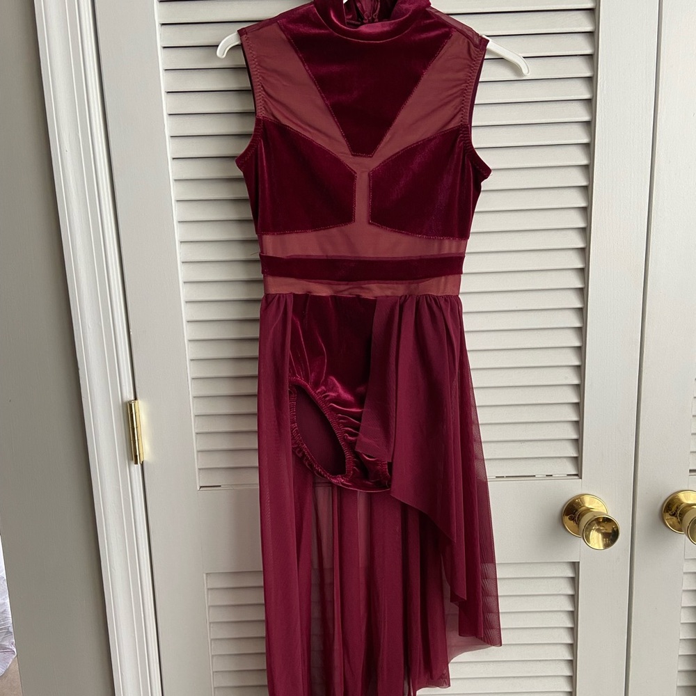 Adult small burgundy curtain call dance costume dress